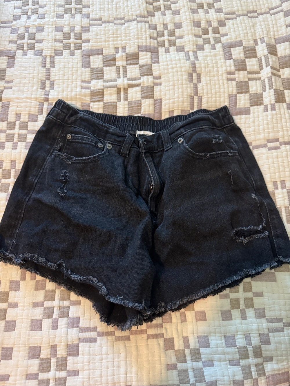 aerie Black Distressed Denim Jean Shorts